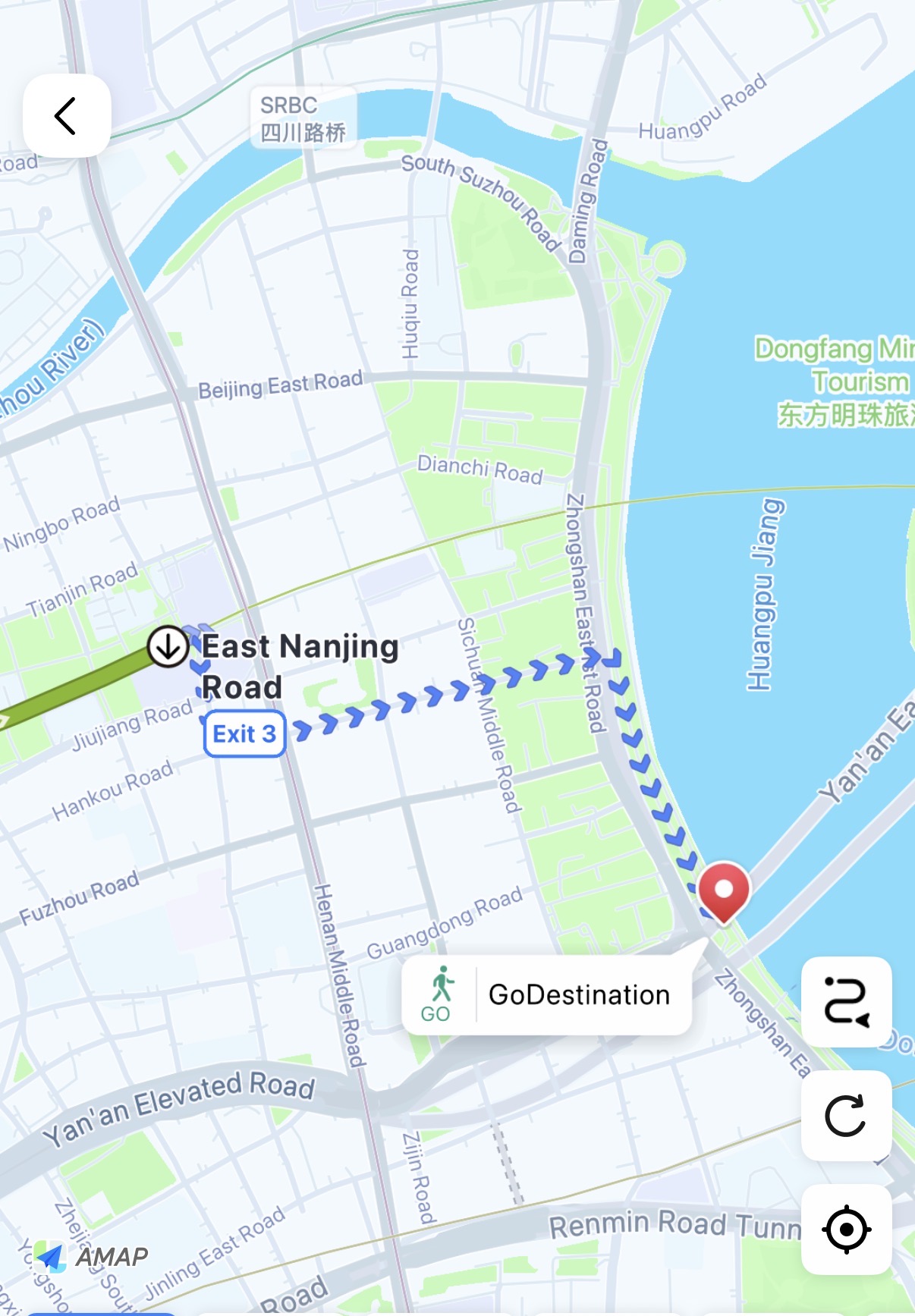 Walking route from East Nanjing Road station Exit 3 to the Bund