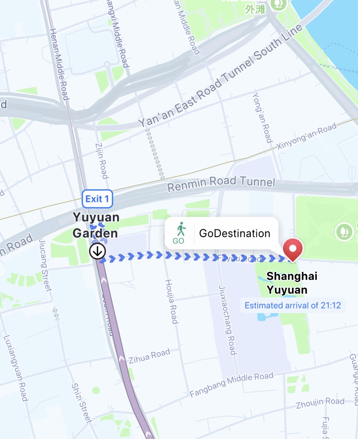 Walking route from Yuyuan Garden metro Exit 1, east along Fuyou Road to Shanghai Yuyuan